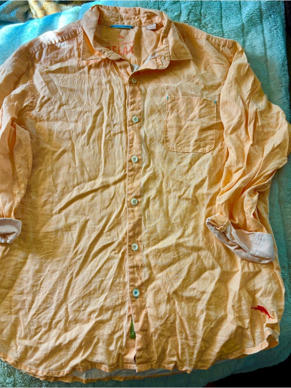 Tommy Bahama Light Orange Linen Button-Down Shirt